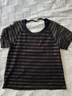 Ark & Co Black and Gold Striped Sheer Top